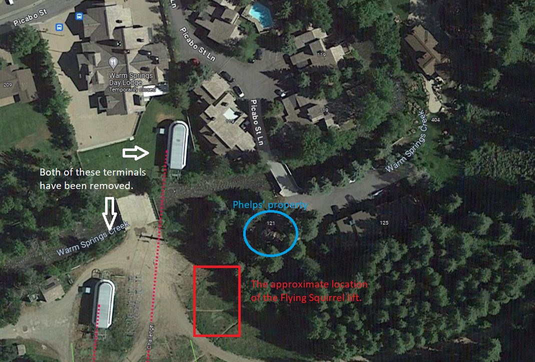 The location of the new lift relative to Phelp's property. Photo Credit: Google Maps
