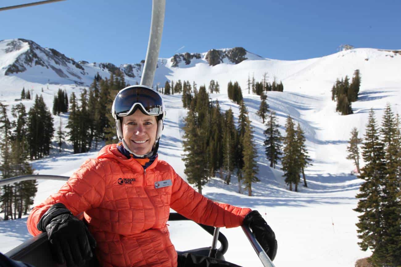 Dee Byrne on a chairlift at palisades tahoe has announced her retirement