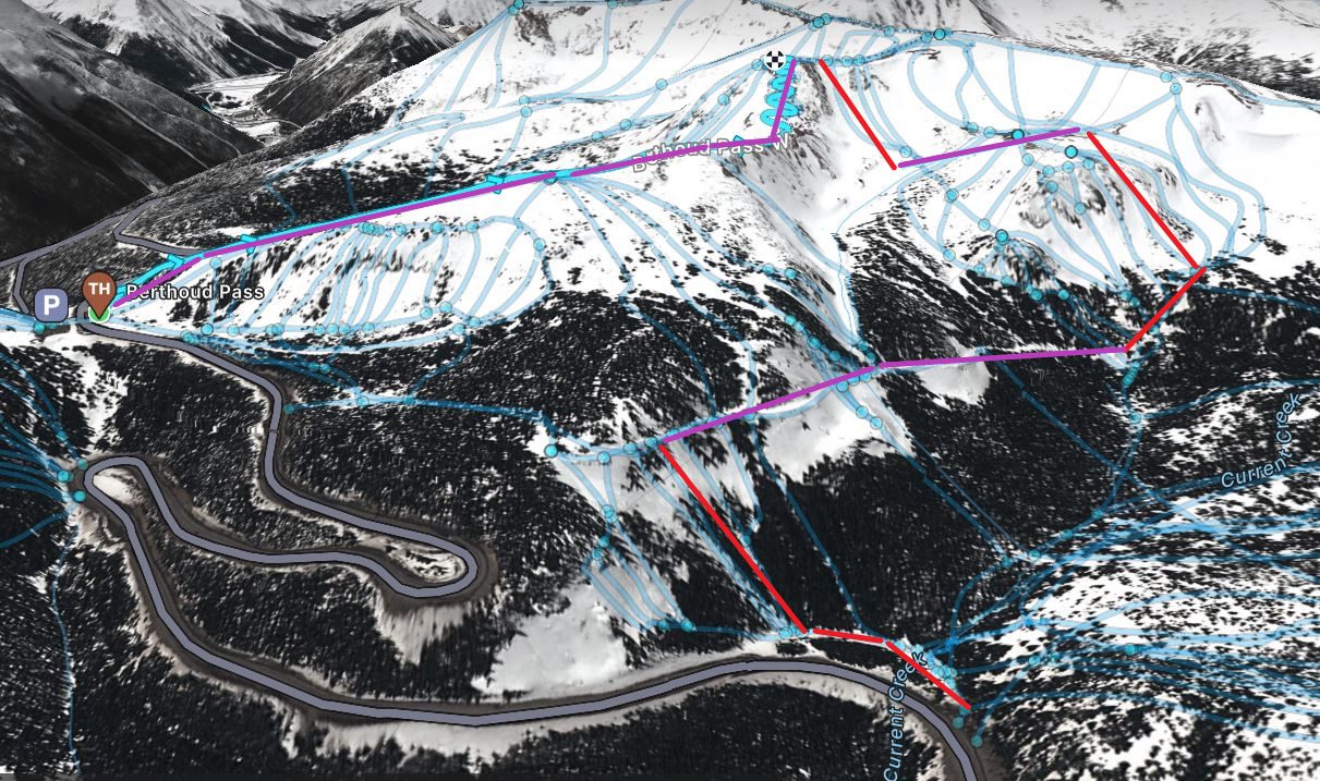 Today's adventure. Purple represents the uphill, and the red is the descent. Photo Credit: FATMAP