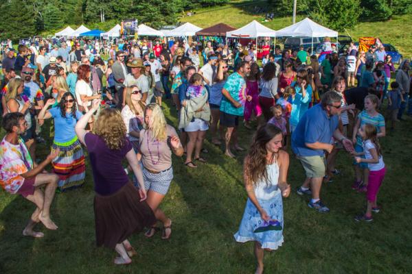 People can dance and listen to the music at the base of Jay Peak resort