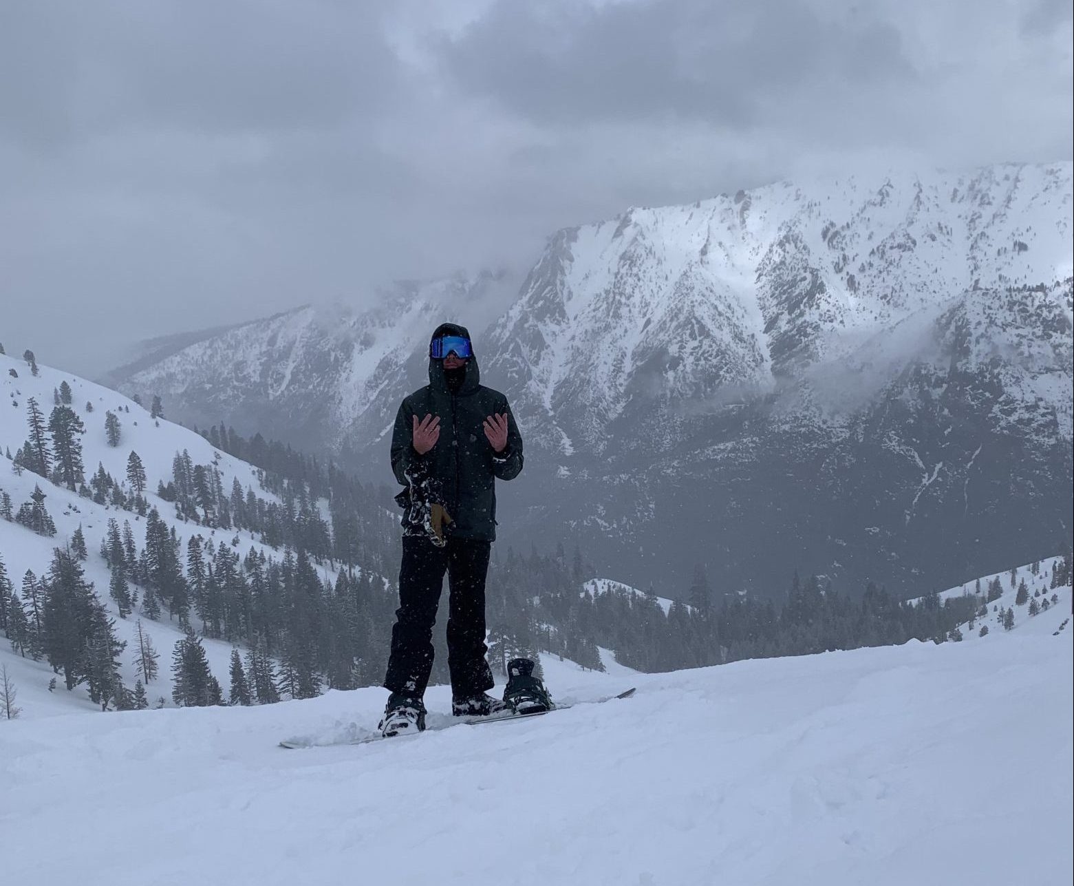 Big Storm at Bear Valley brought 40 inches of new snow. Standing at the top of Grizzly Bowl.