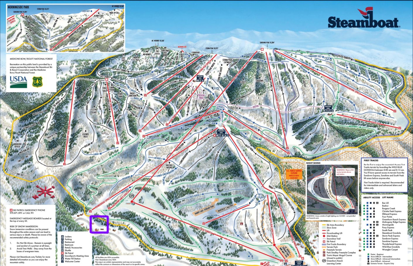 The purple box marks the approximate of the property. Photo Credit: Steamboat Ski Resort