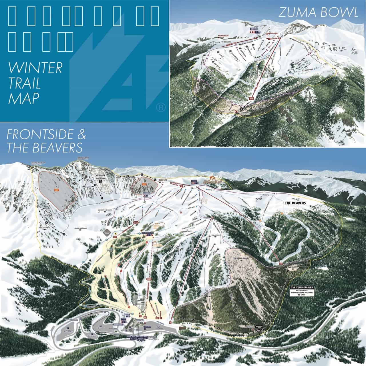 Arapahoe Basin Ski Area winter 23/24 trail map.