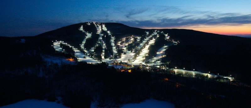 Wachusett Mountain with it's lights coming on for night riding