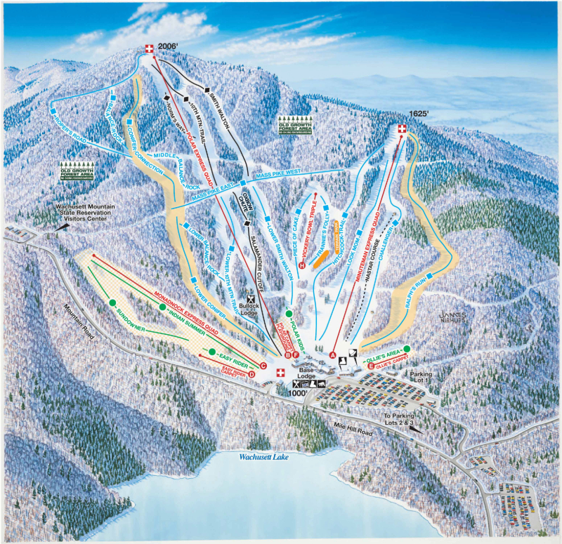 A map of the ski runs offered by Wachusett Mountain