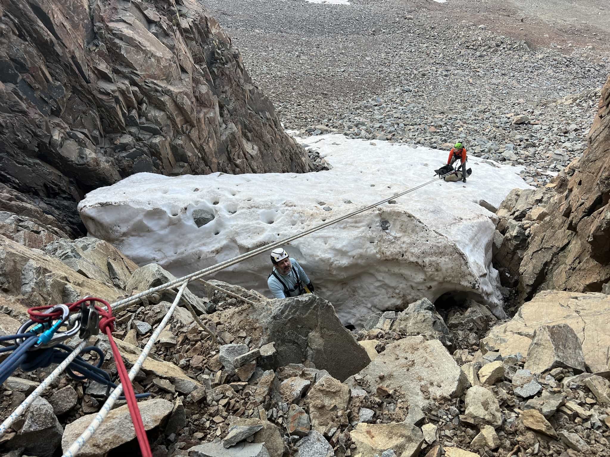 Rescuers retrieve the body of the fallen climber. Credit: San Miguel Sheriff's office, climber killed Telluride