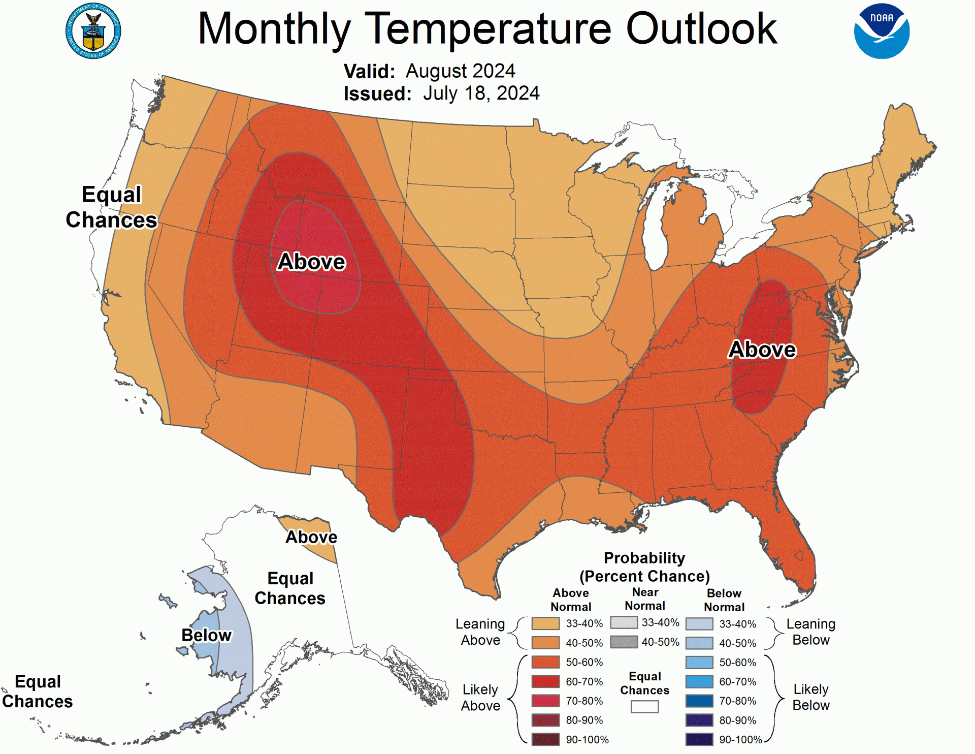 August 2024 temperature outlook. Credit: NOAA