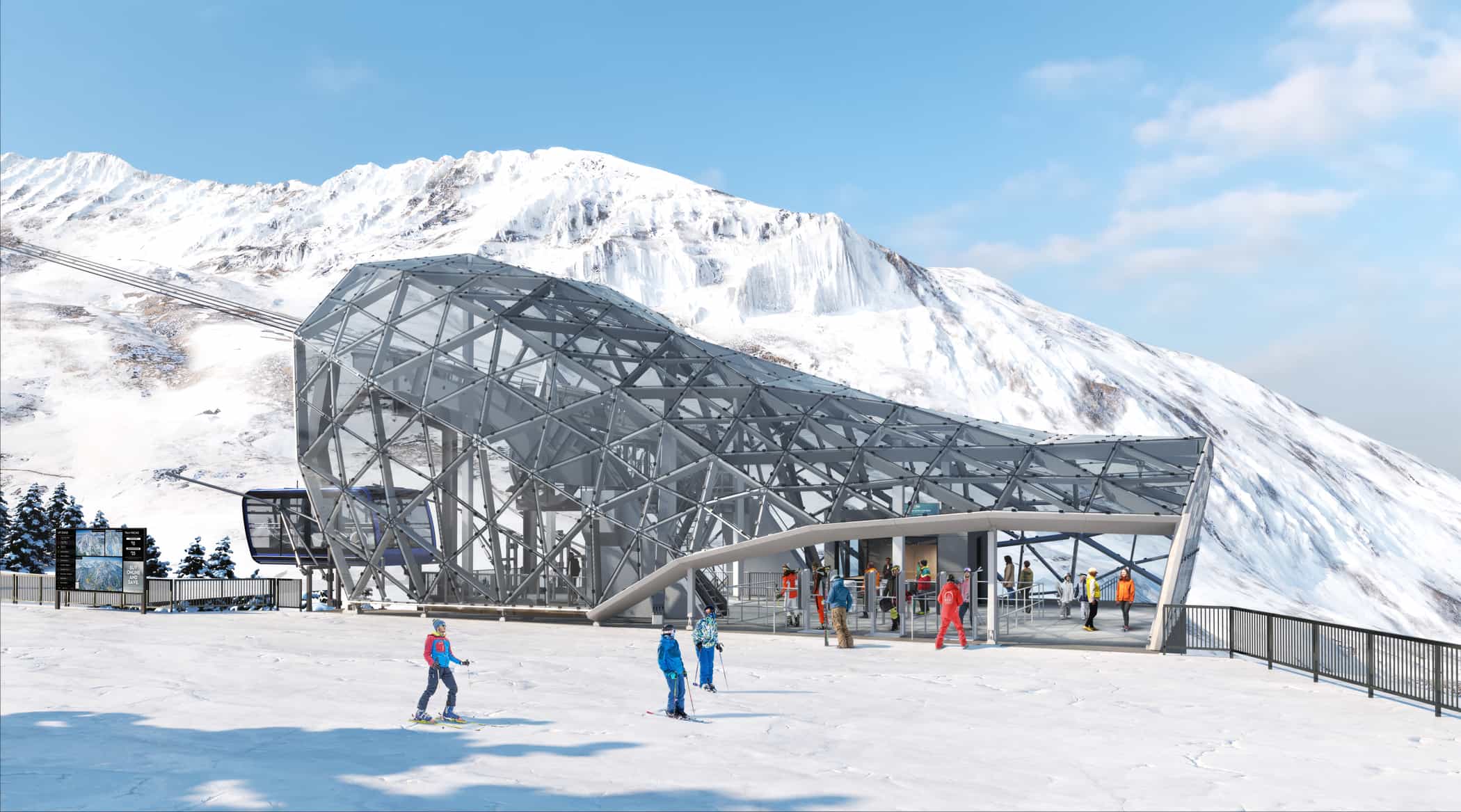 rtist's impression of the Lone Peak tram terminal currently under construction. Credit: Big Sky Resort