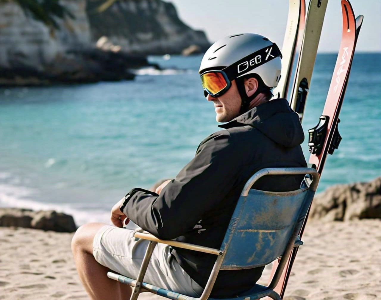 Skier on beach