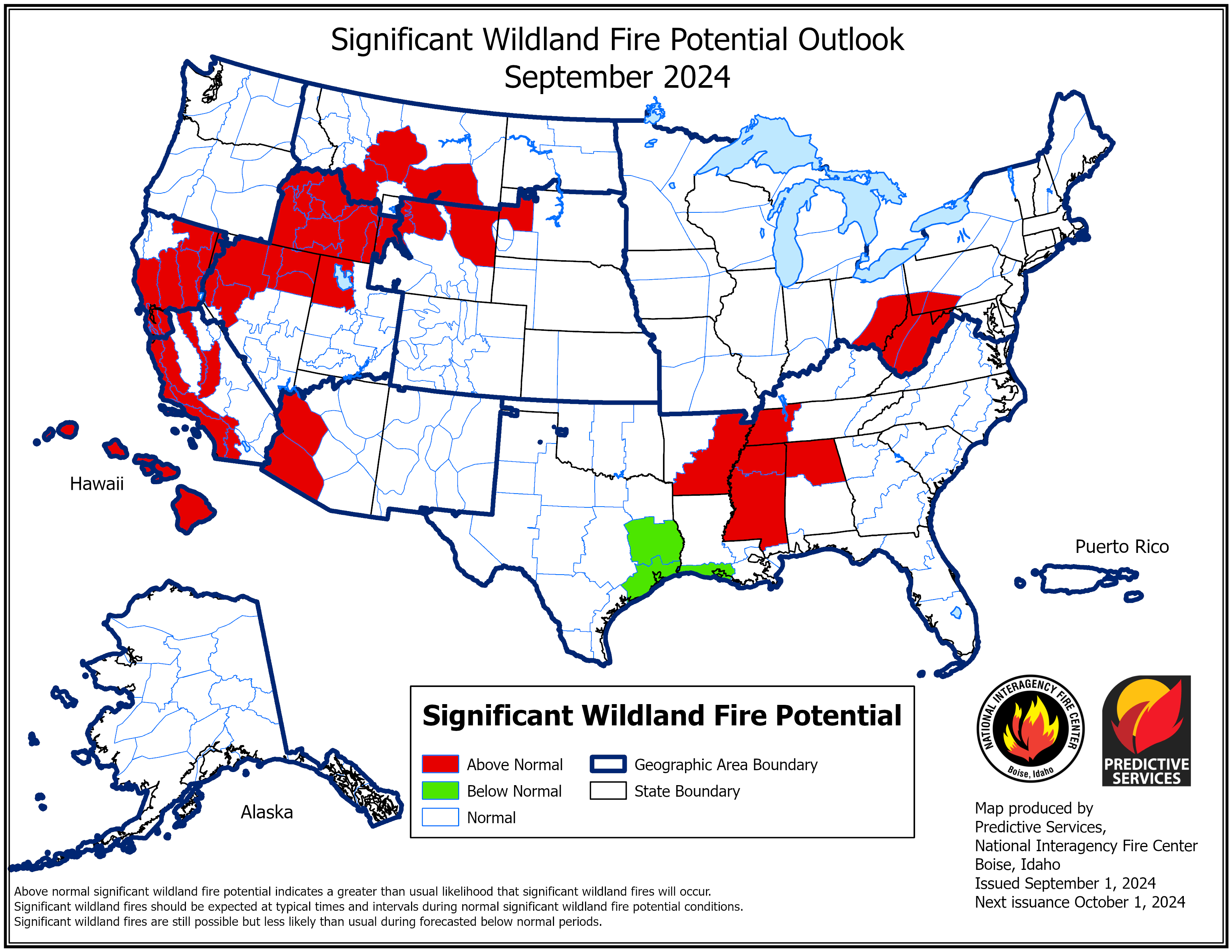 The monthly wildland fire potential. Photo Credit: National Interagency Fire Center