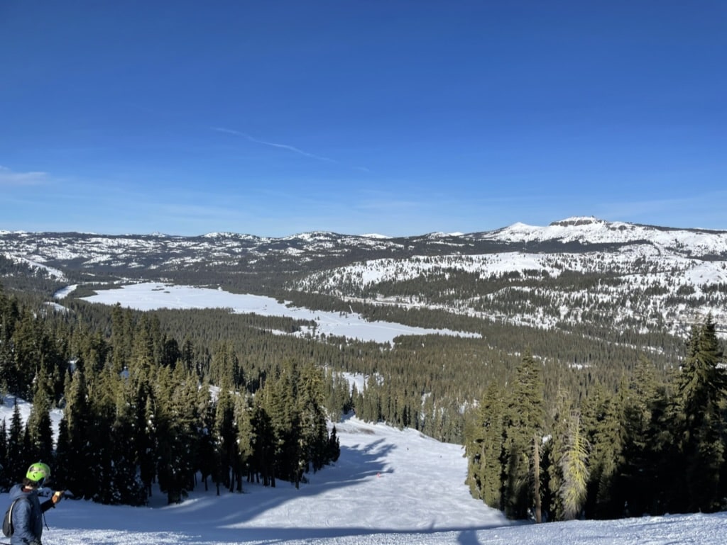 Looking down a big groomer on Mt. Disney