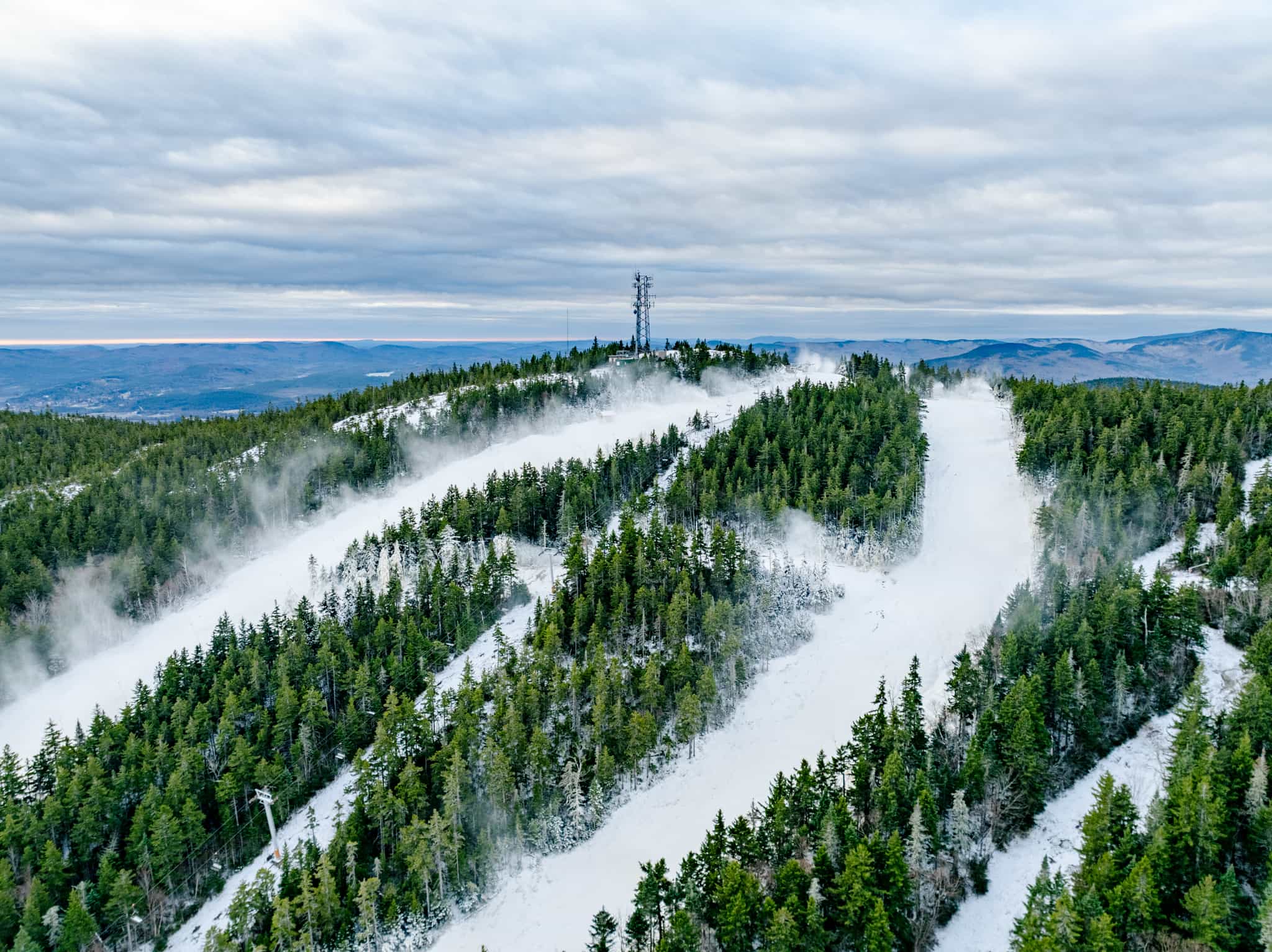 snowmaking on the slopes of Sunday River Maine