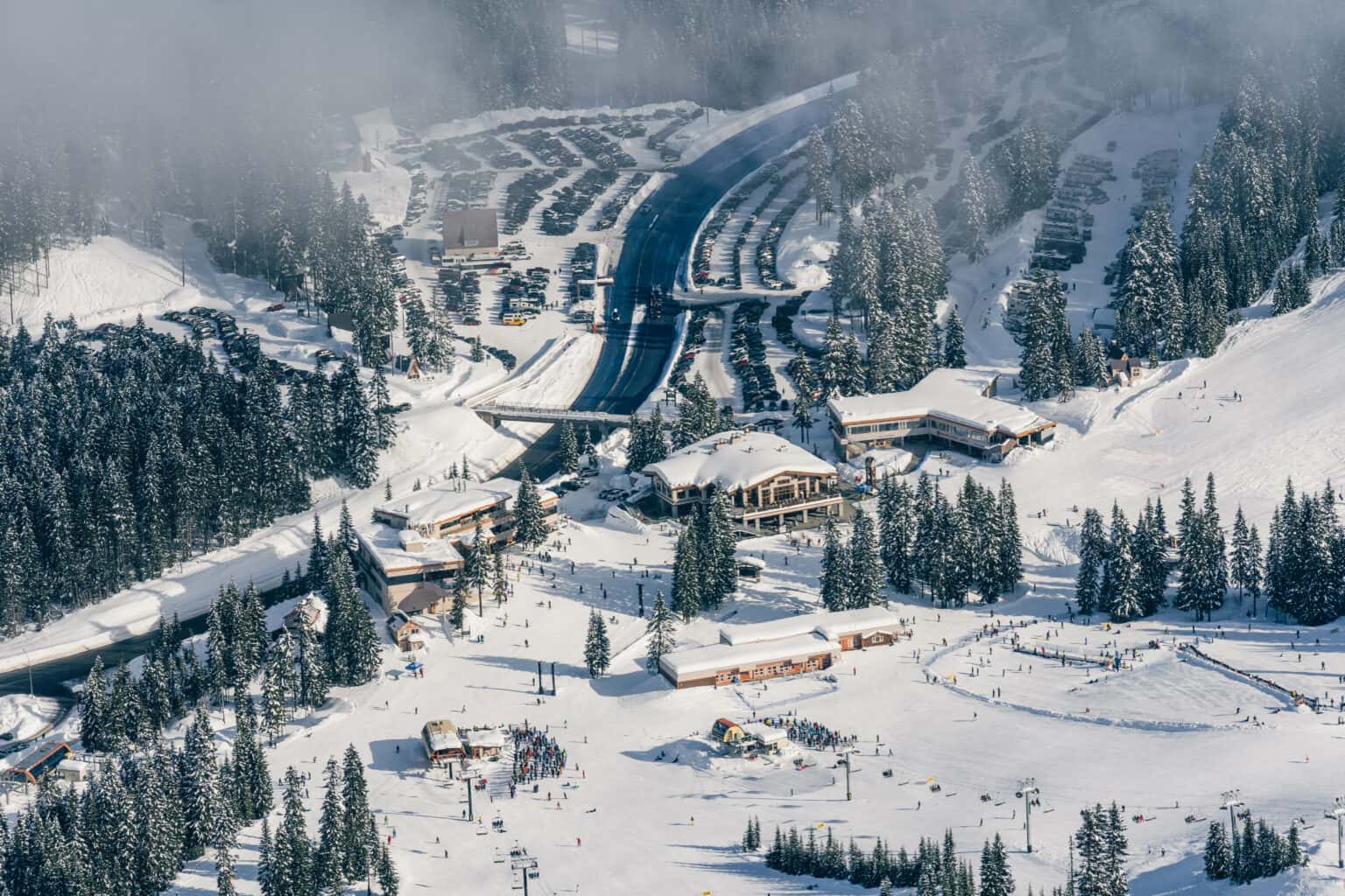 Arial shot of Steven's Pass lodge