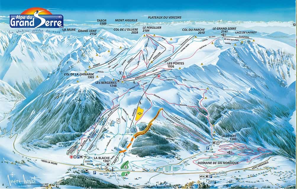 Alpe du Grand Serre ski resort trail map.