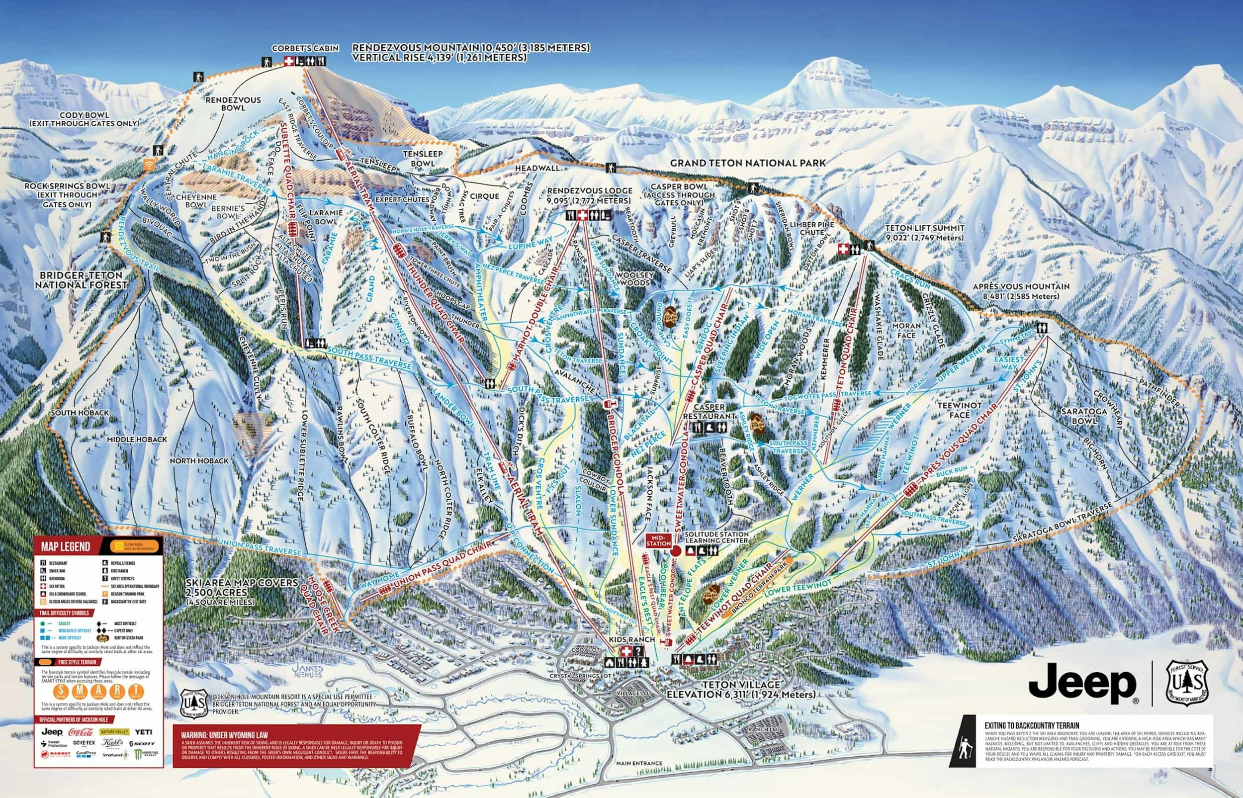 Jackson Hole Mountain Resort 2023-24 trail map.