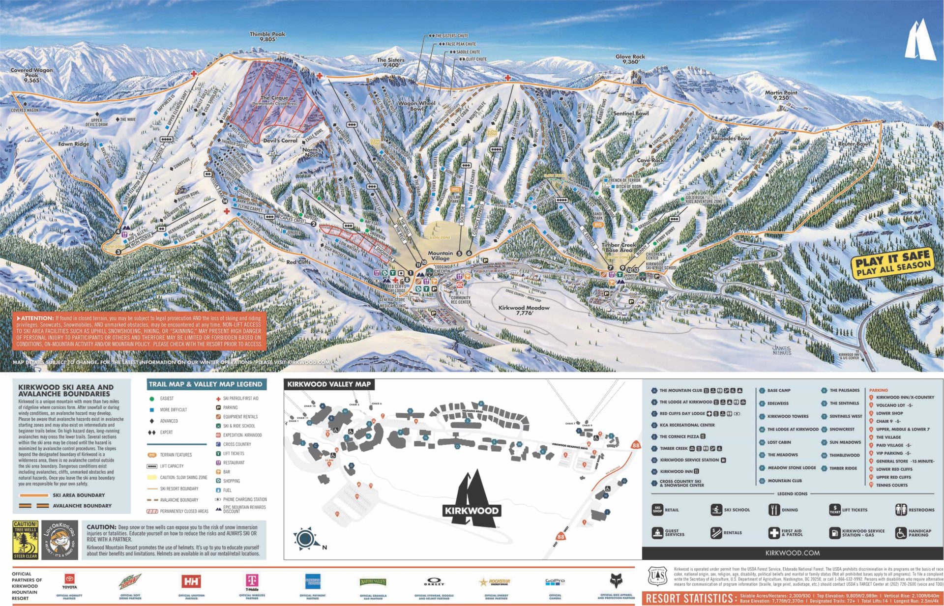 Kirkwood Mountain Resort trail map.