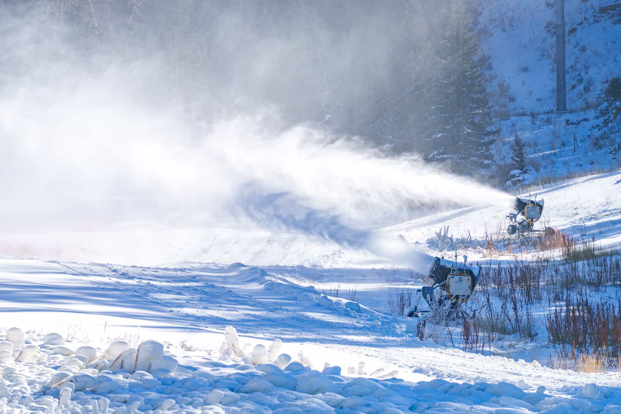 snowmaking guns firing at arizona snowbowl