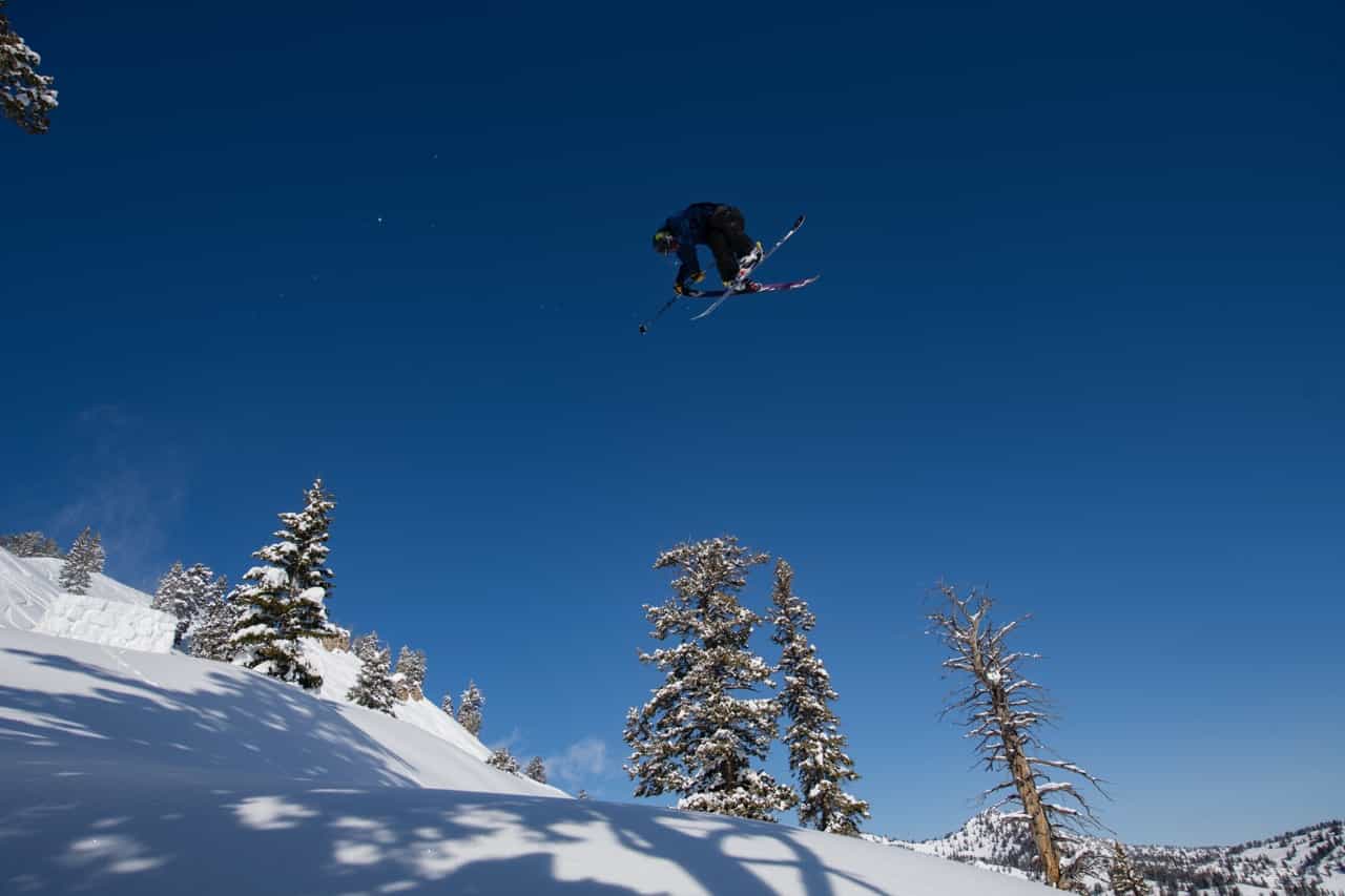 Alex Hall mid-air on skis