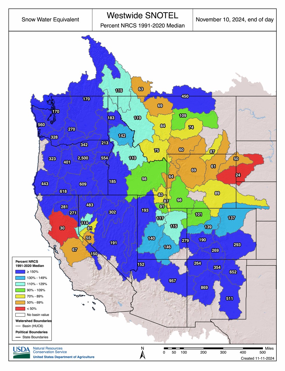 Current westwide snowpack SWE map (11/10/24)