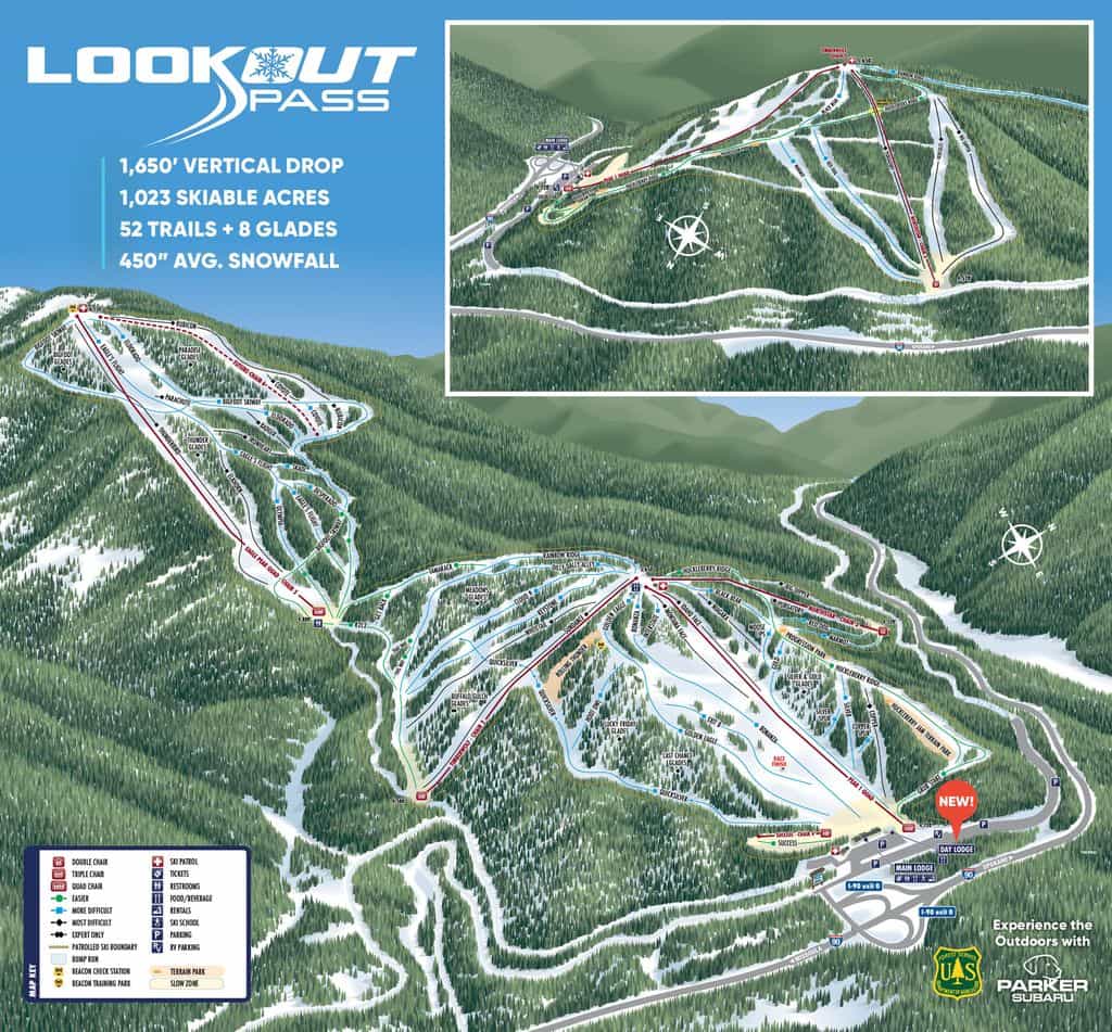 Lookout Pass 2024-25 trail map.