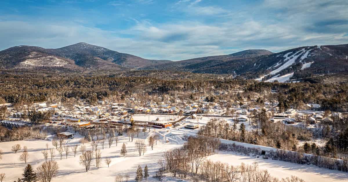 north conway drone shot from above