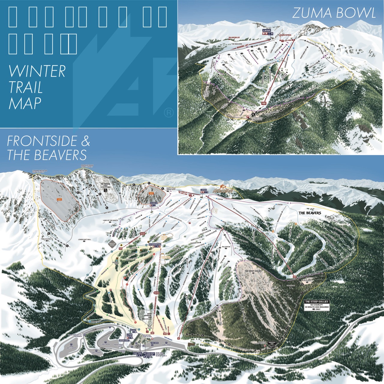 Arapahoe Basin Ski Area winter trail map.