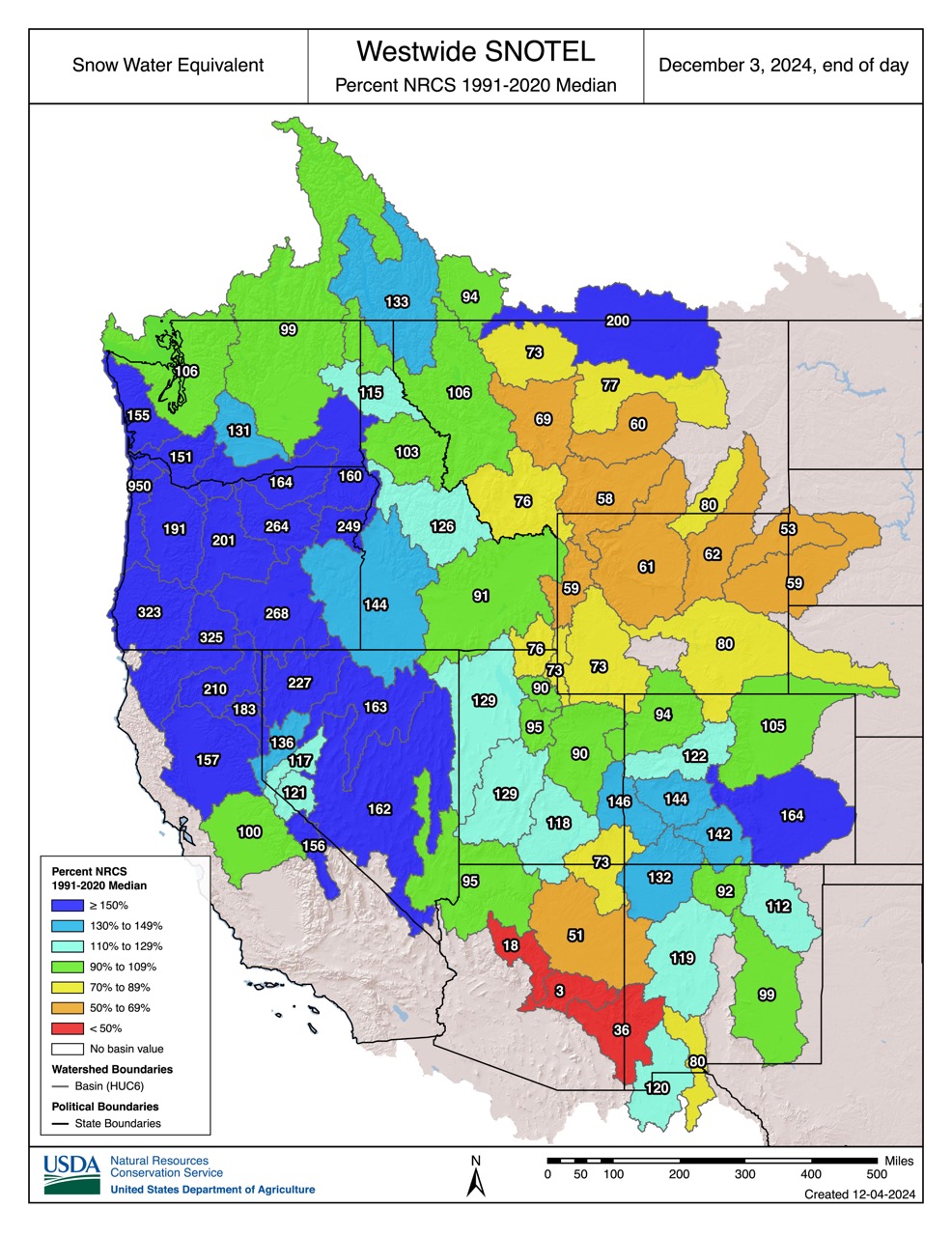 Current State of the Western US snowpack on December 4, 2024 | Image: NWS