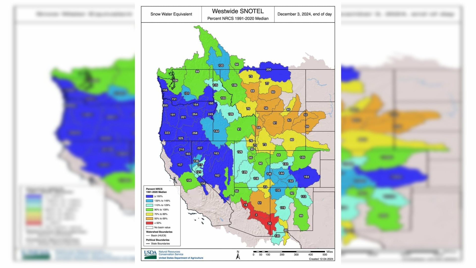 Current State of the Western US snowpack on December 4, 2024 | Image: NWS