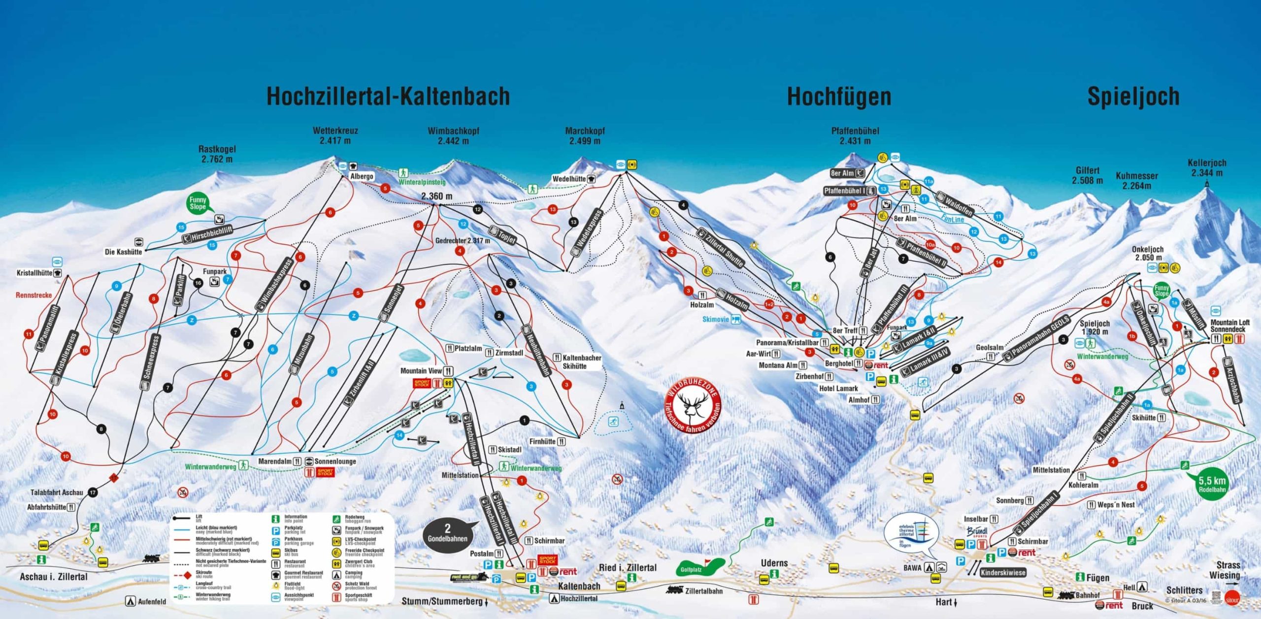 Hochfügen-Hochzillertal trail map