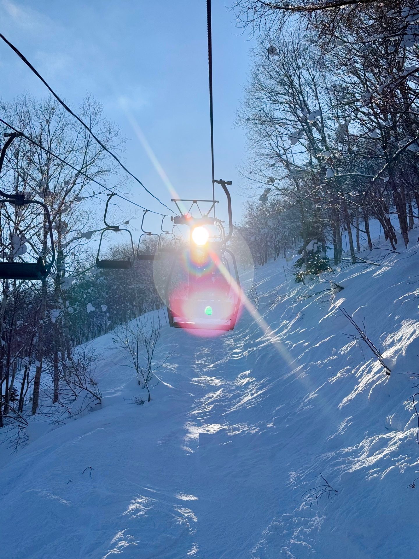 sun shining through the chair at rusutsu