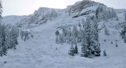 Figure 6 This image, taken the following day, shows the steepness of the sidewall of the gully in their path.