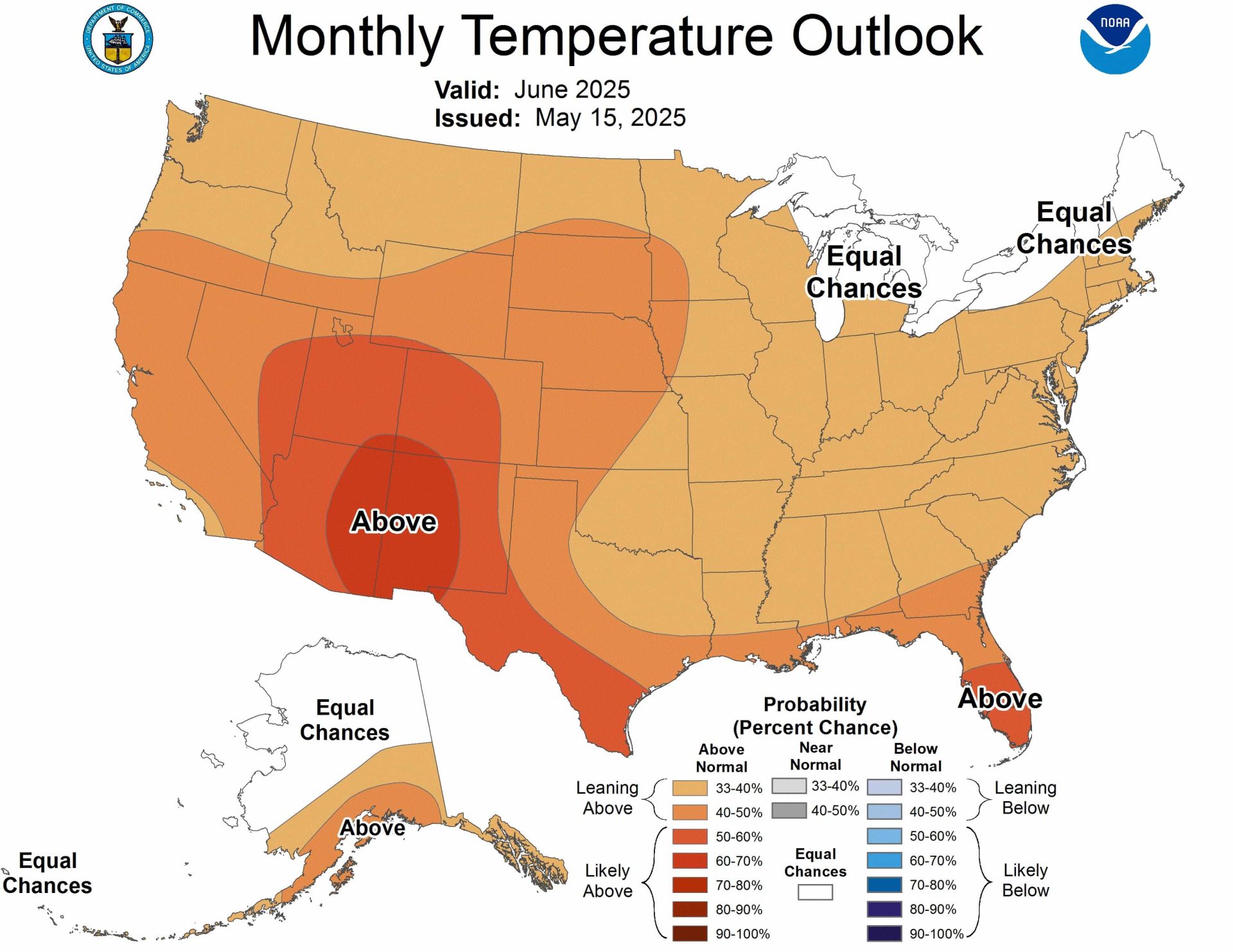 June 2025 temperature outlook. | Image: NOAA