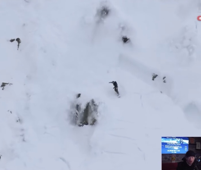 Large Avalanche Tears Down Freeride World Qualifier Competition Face During Snowboarder's Run in Serre Chevalier, France - SnowBrains