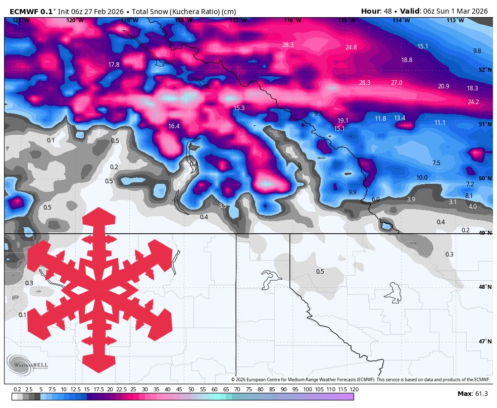 SnowBrains Forecast: 5-10 Inches for BC/Alberta Friday Into Saturday - SnowBrains