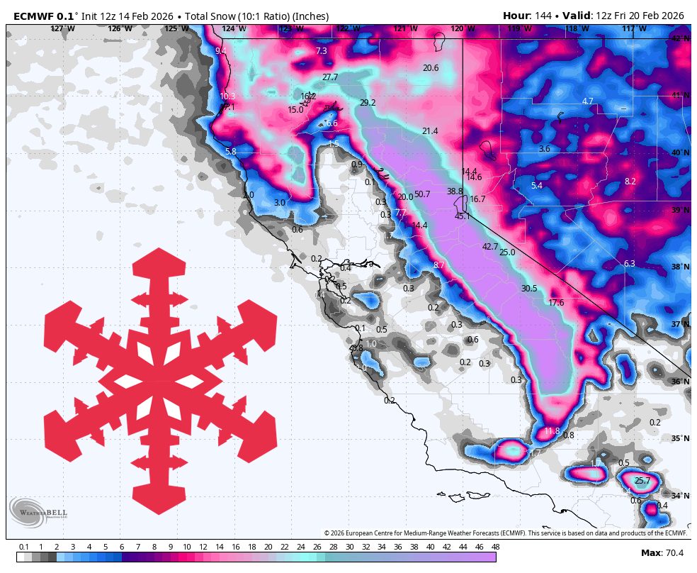 SnowBrains Forecast: Massive Storm Will Drop 100+ Inches on California This Week - SnowBrains