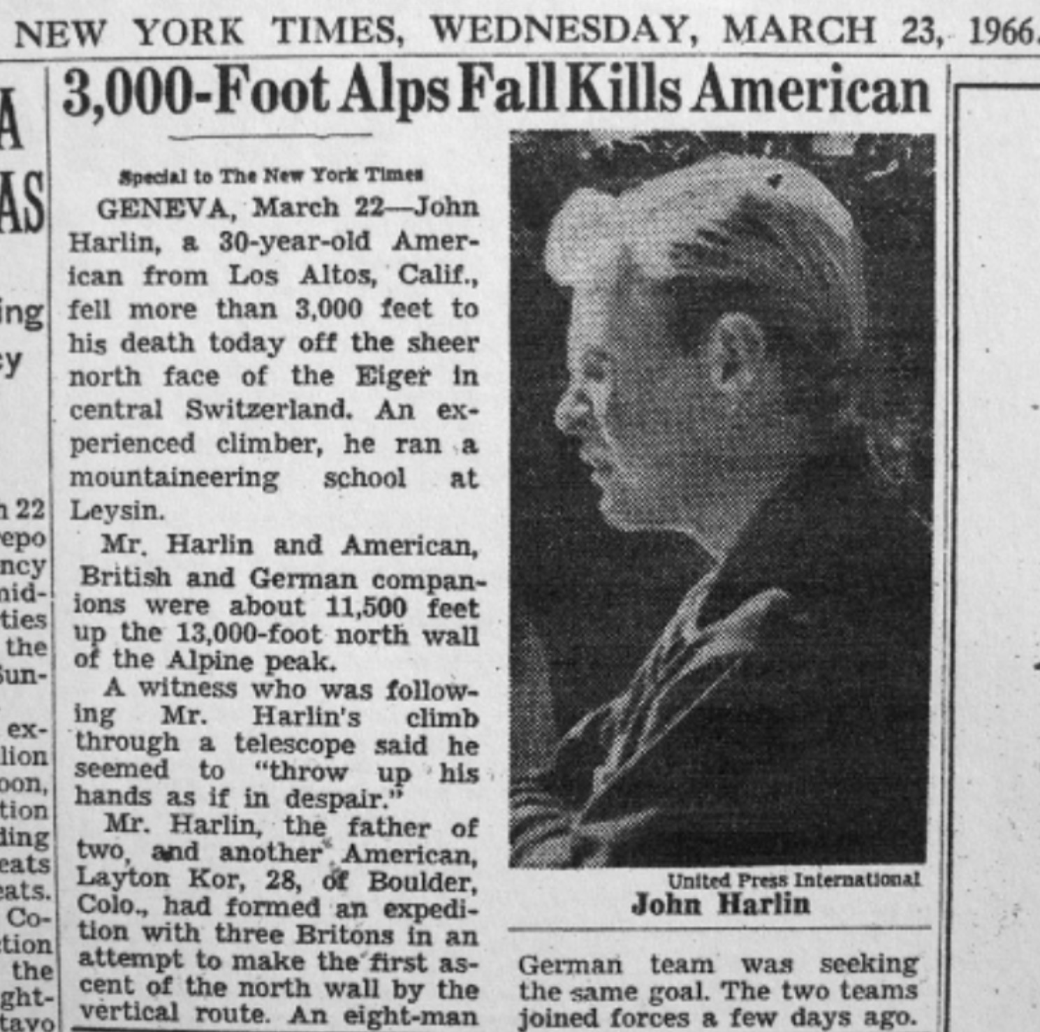 60 Years Ago: The Tragic Death of John Harlin on the Eiger North Face, Switzerland - SnowBrains