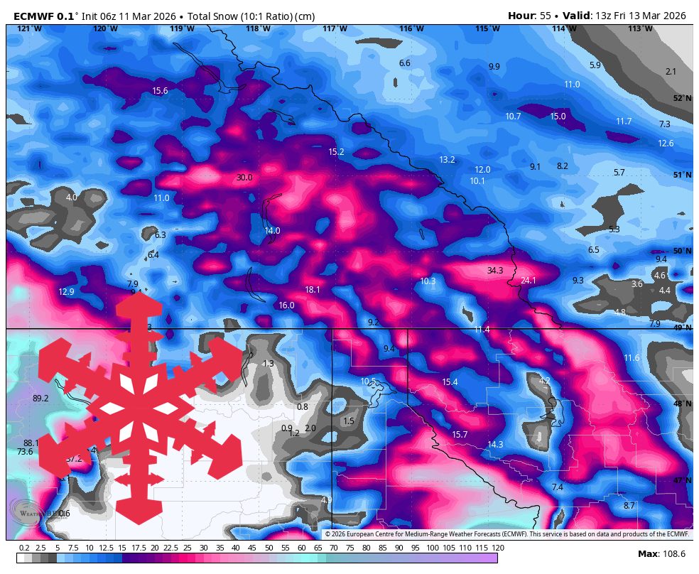 SnowBrains Forecast: Up to 20 Inches for BC/Alberta Through Friday - SnowBrains