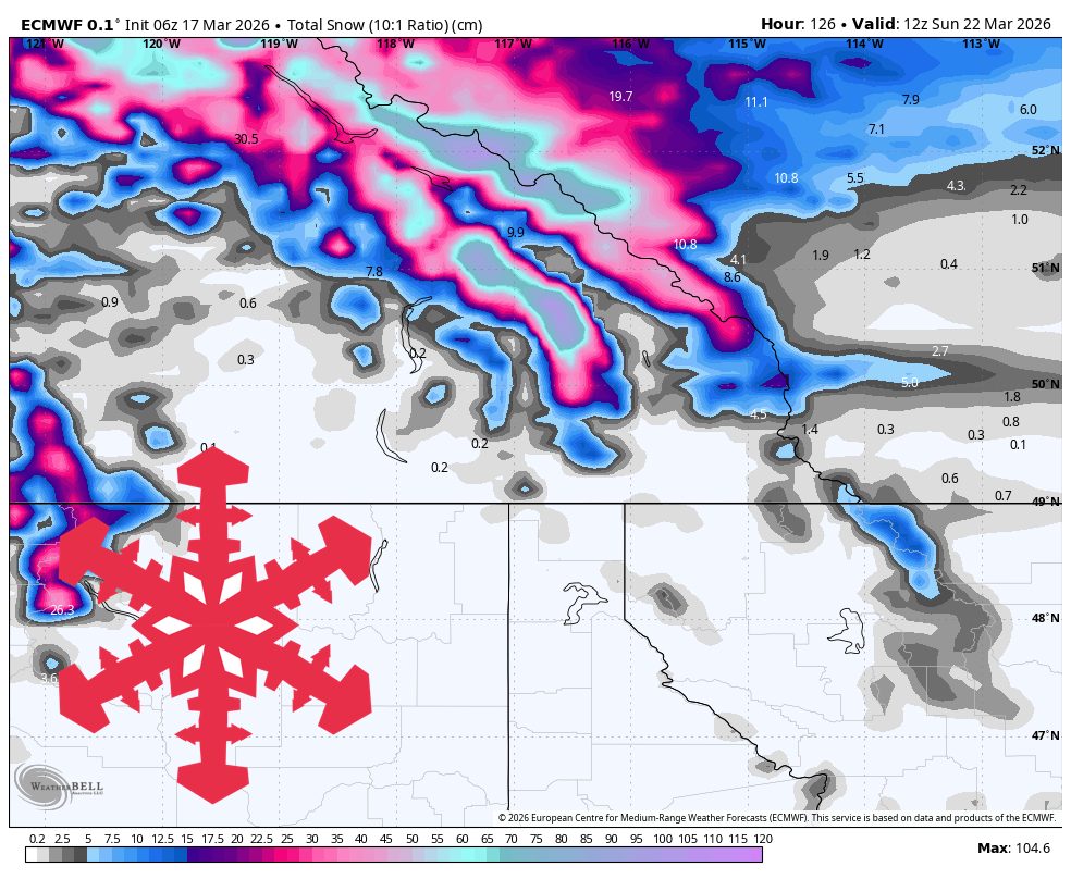 SnowBrains Forecast: Alberta Rockies Favored for 40-70 cm in BC/Alberta Through Sunday - SnowBrains