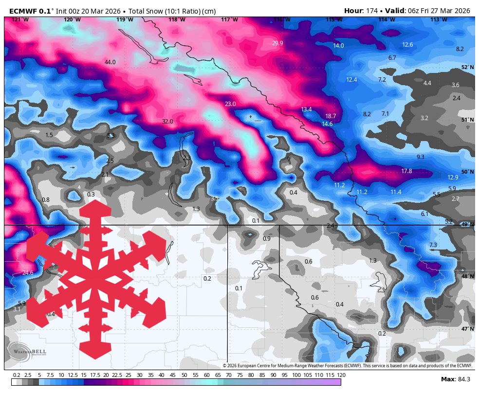 SnowBrains Forecast: Alberta-Favored Storms Bring Up to 50 cm in BC/Alberta Through Thursday - SnowBrains