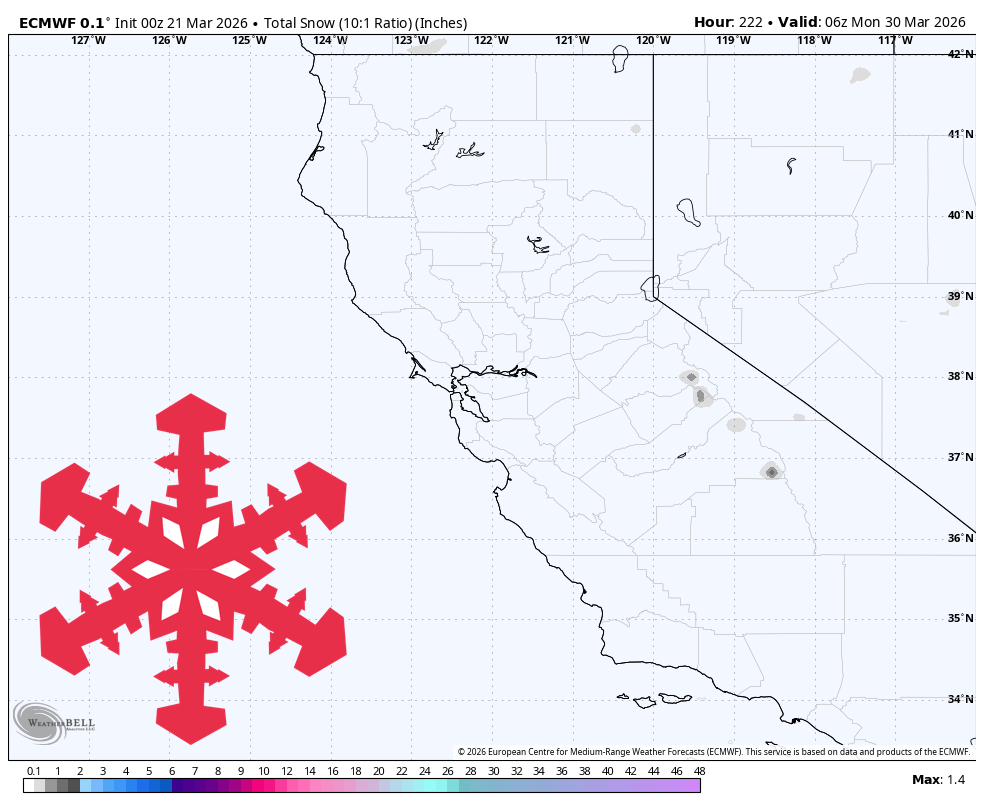 SnowBrains Forecast: Mostly Dry Spring Pattern for California Through March 29 - SnowBrains