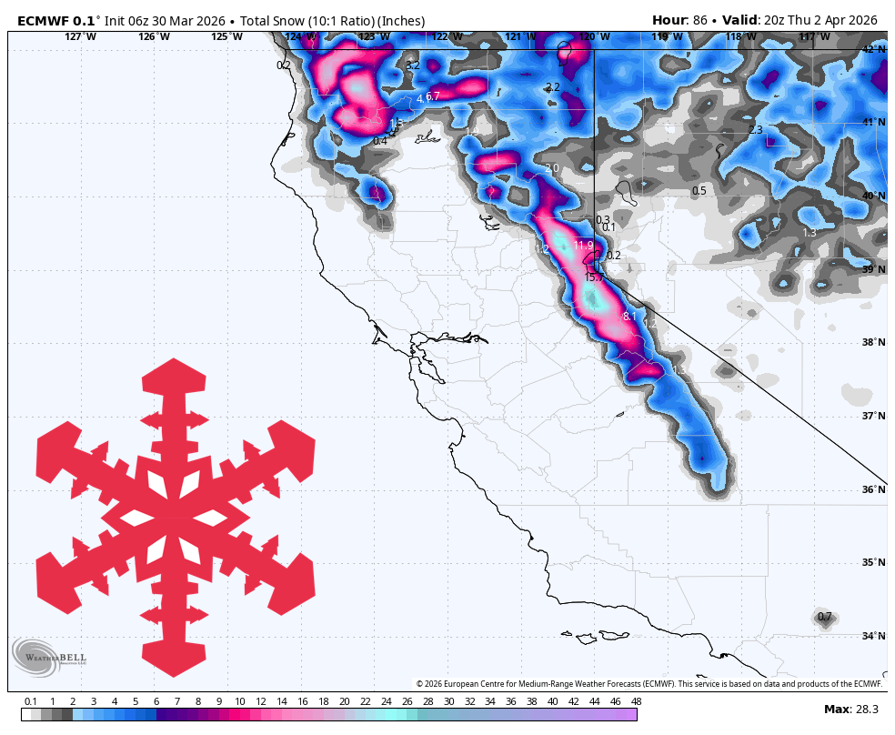 SnowBrains Forecast: 1-2 Feet for the California Sierra Through Thursday - SnowBrains