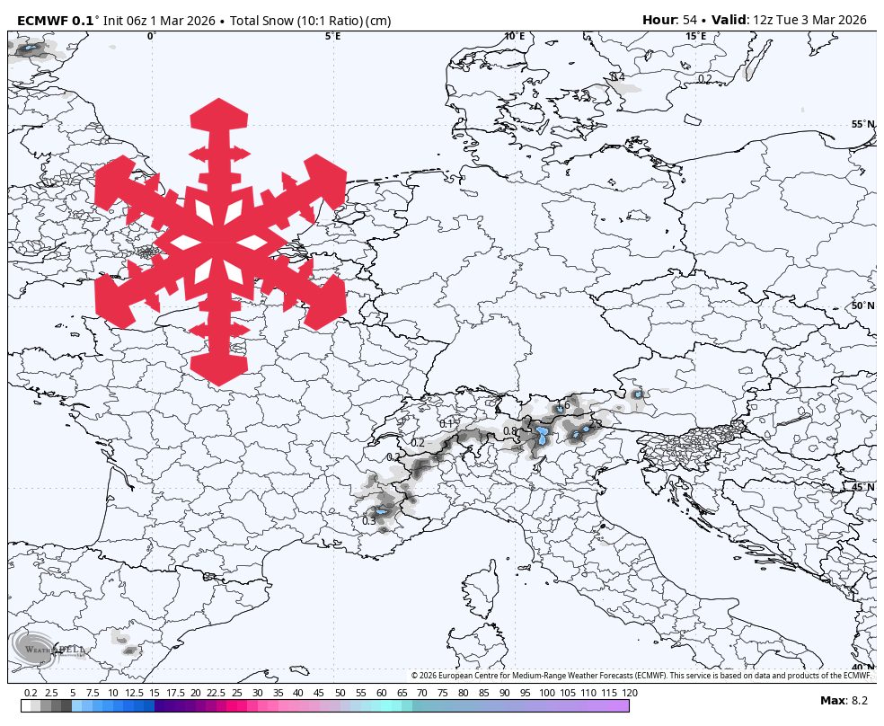 SnowBrains Forecast: Light 5-10 cm for the European Alps Through Tuesday - SnowBrains