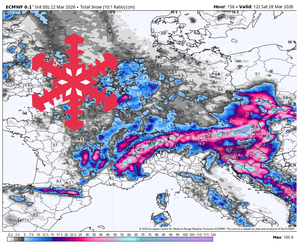 SnowBrains Forecast: Midweek European Alps Storm Brings 30-50 cm, Locally 1 Meter+ - SnowBrains
