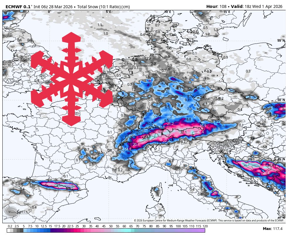 SnowBrains Forecast: 30-100 cm for the Alps Through Wednesday - SnowBrains