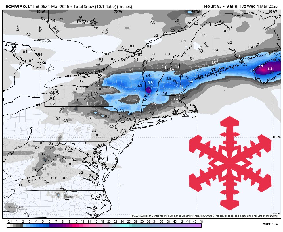 SnowBrains Forecast: Cold Start With Up to 3 Inches in the Northeast Through Wednesday - SnowBrains