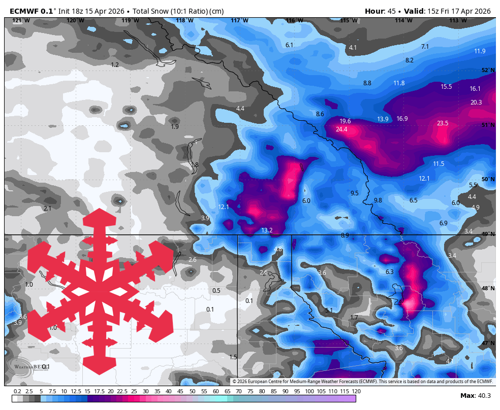SnowBrains Forecast: Light BC Snow, 10-20 Centimeters in Alberta Through Friday for BC/Alberta - SnowBrains