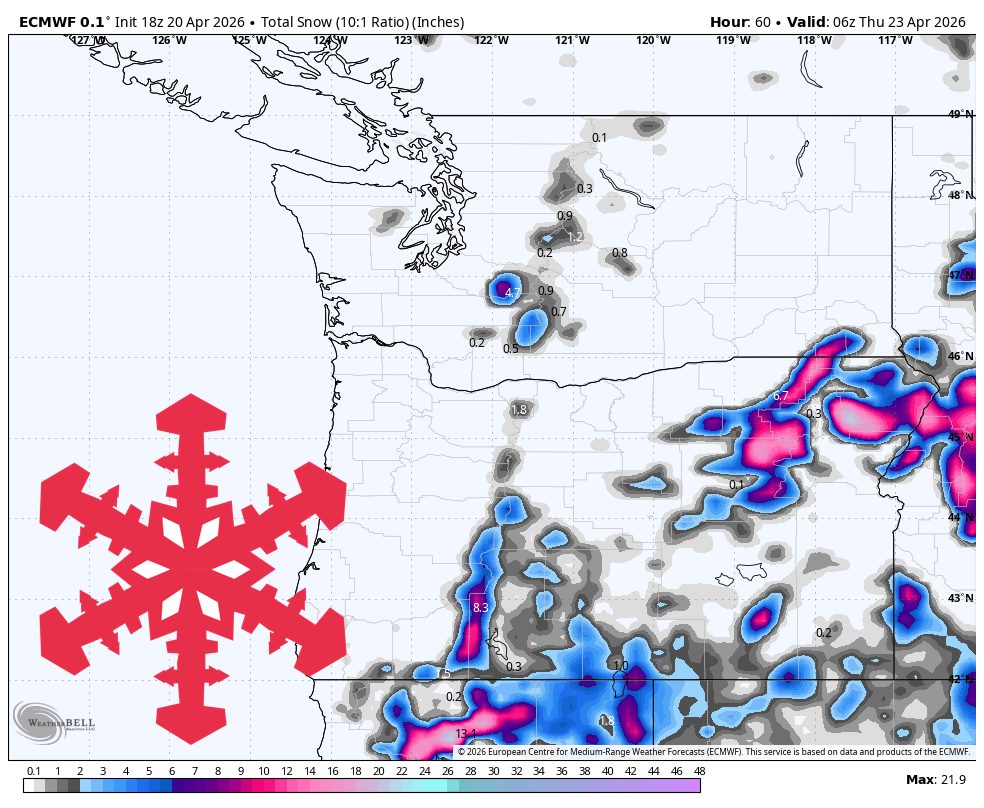 SnowBrains Forecast: Up to 10 Inches on the Highest PNW Terrain Midweek - SnowBrains