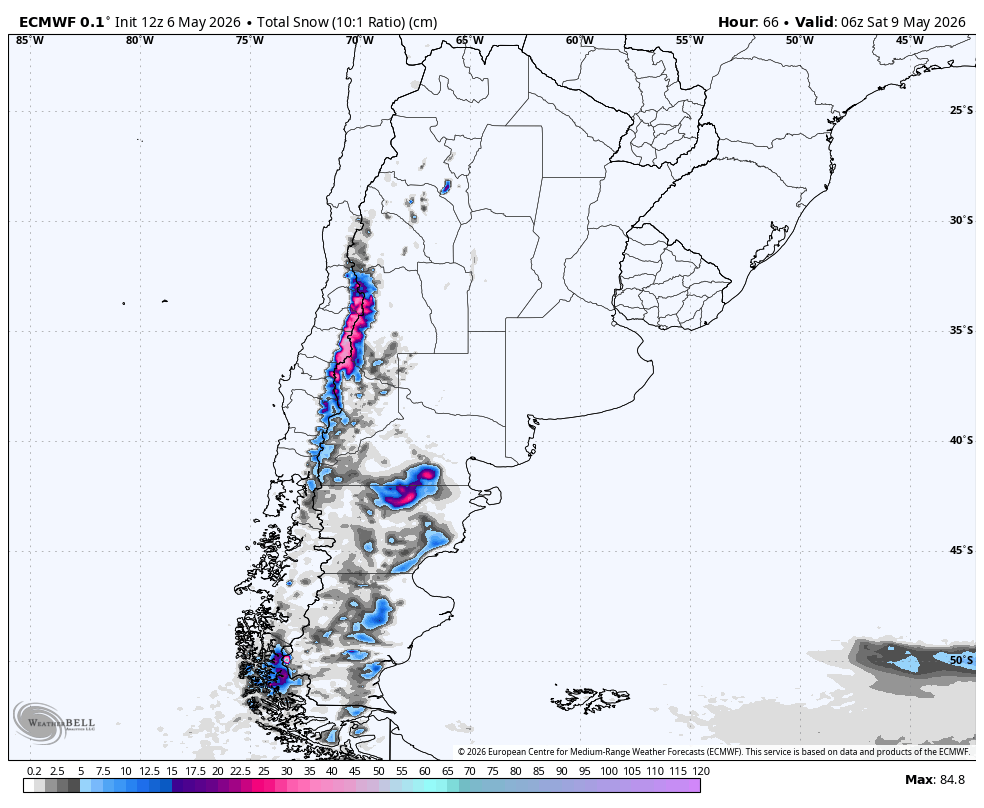 SnowBrains Forecast: Ongoing 10-30 cm Andes Storm for South America - SnowBrains
